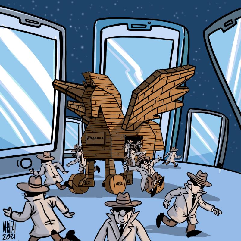 Pegasus Spyware Cartoon Movement